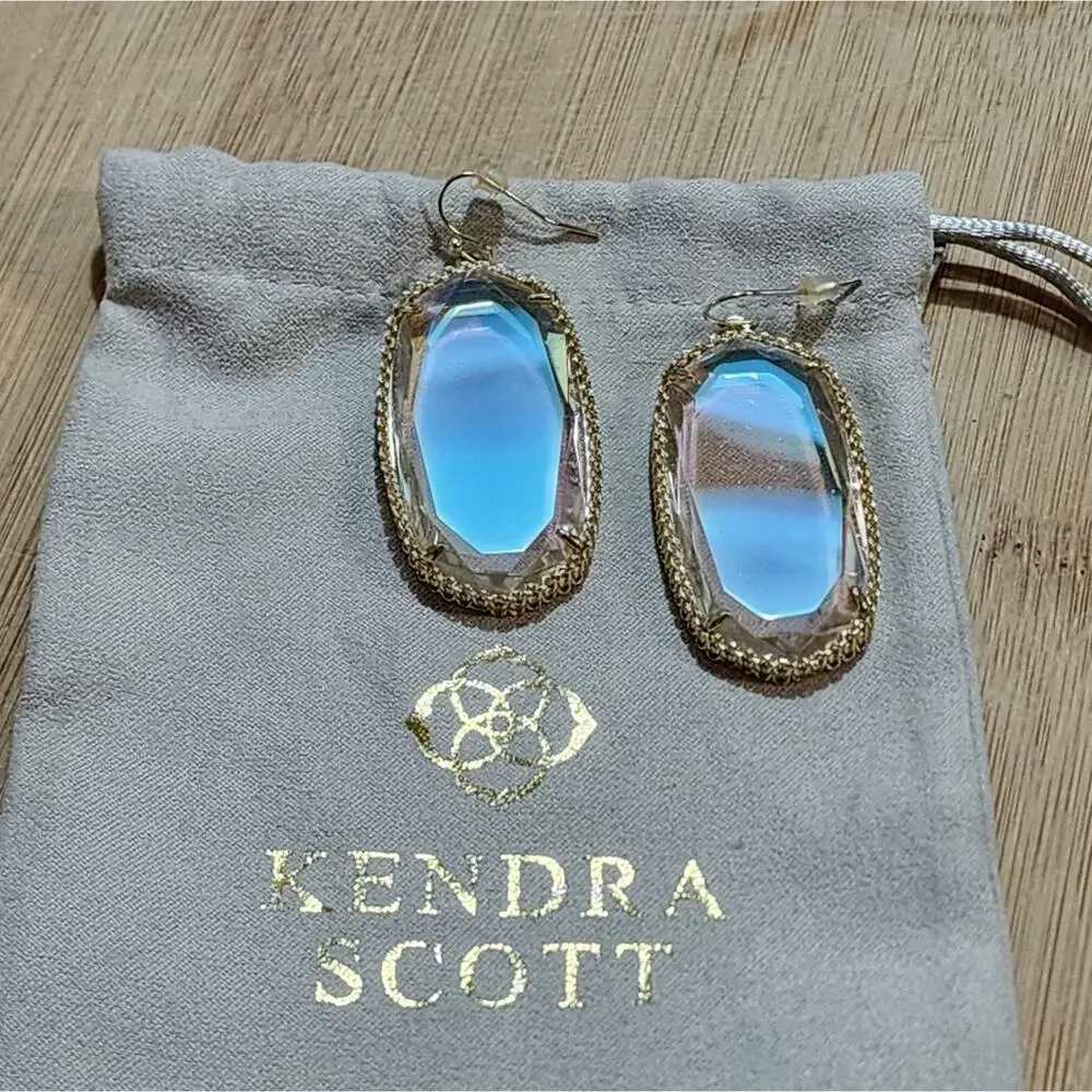 Kendra Scott Clear Iridescent Deily‎ Earrings In Gold tone vintage and rare HTF